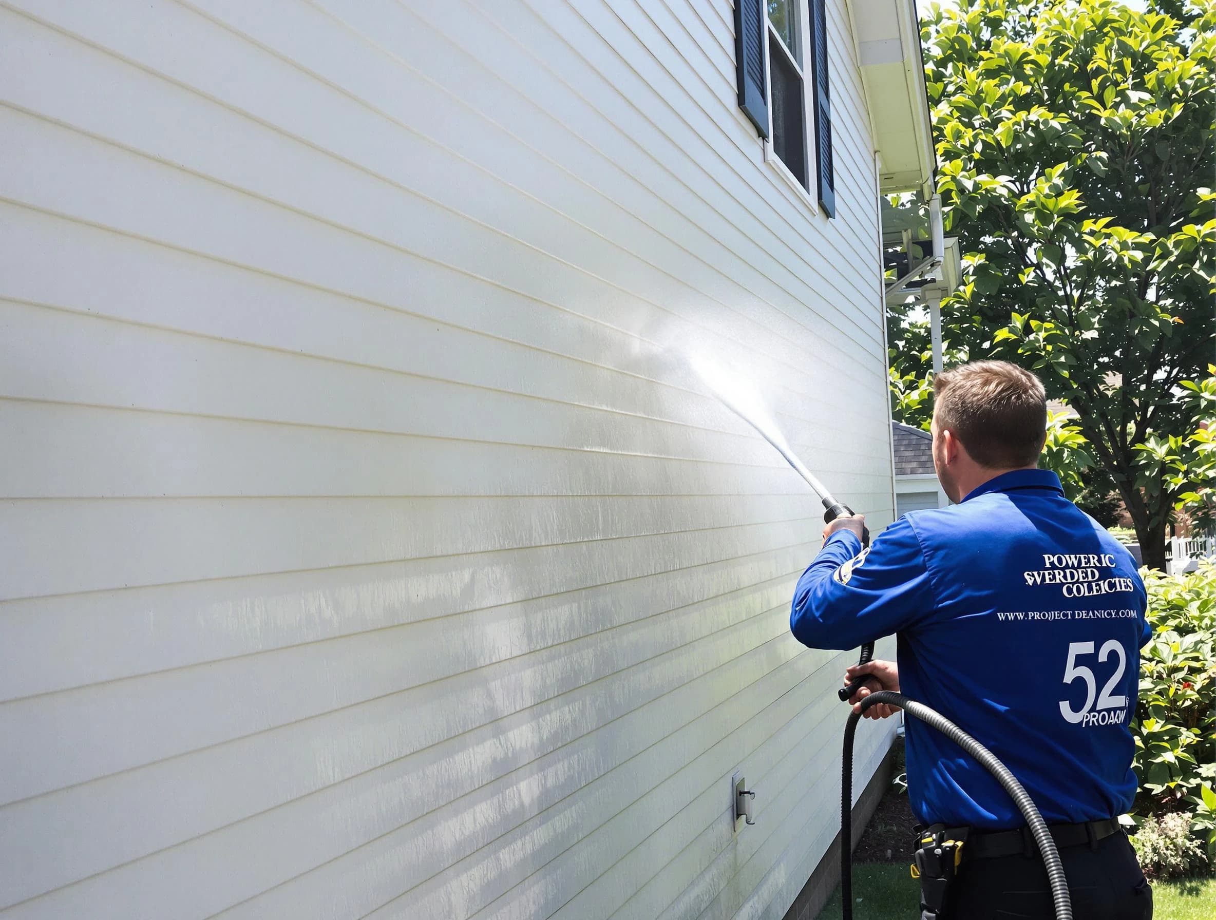 A Middleburg Heights Power Washing technician power washing a home in Middleburg Heights