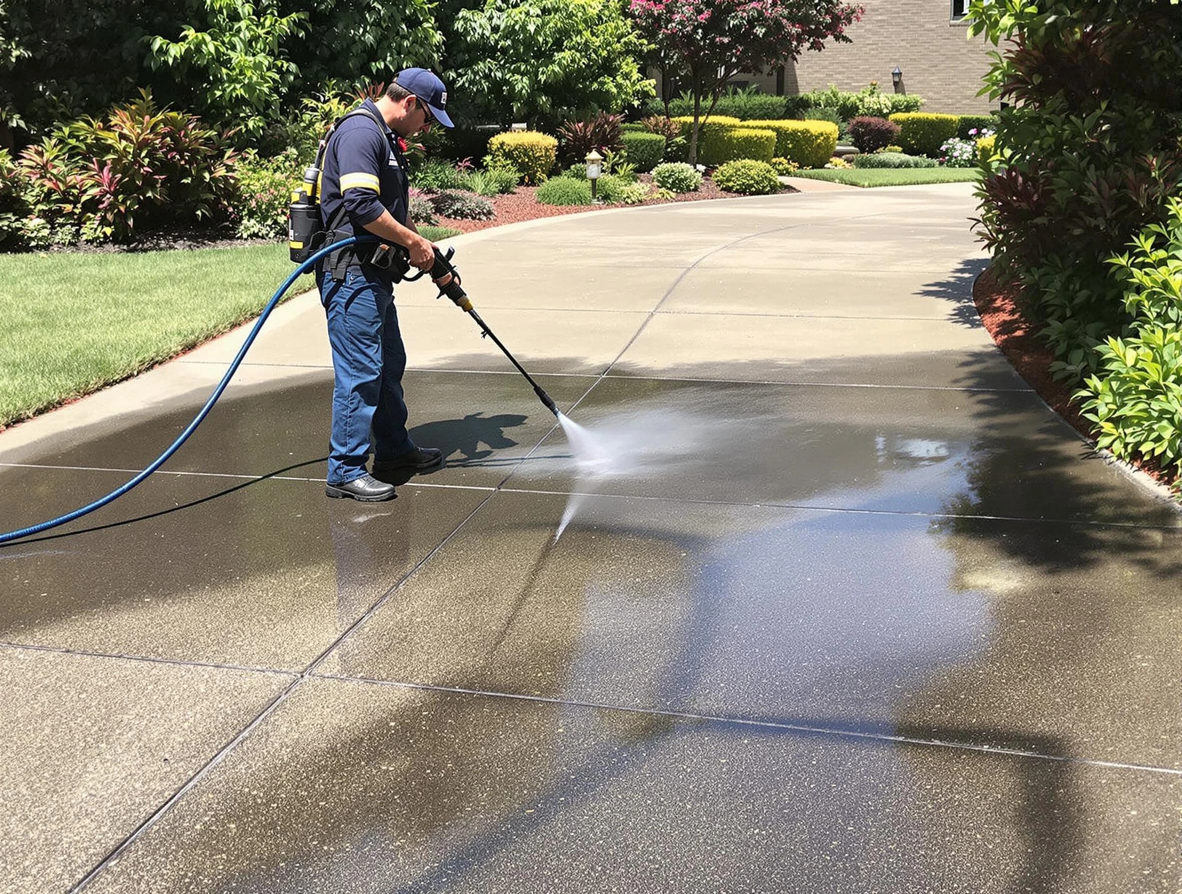 Experienced Middleburg Heights Power Washing team member pressure washing a driveway in Middleburg Heights