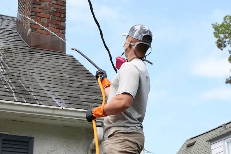 Middleburg Heights Power Washing professional performing gentle roof washing service in Middleburg Heights