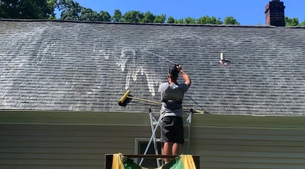 Before and after results of roof washing by Middleburg Heights Power Washing in Middleburg Heights